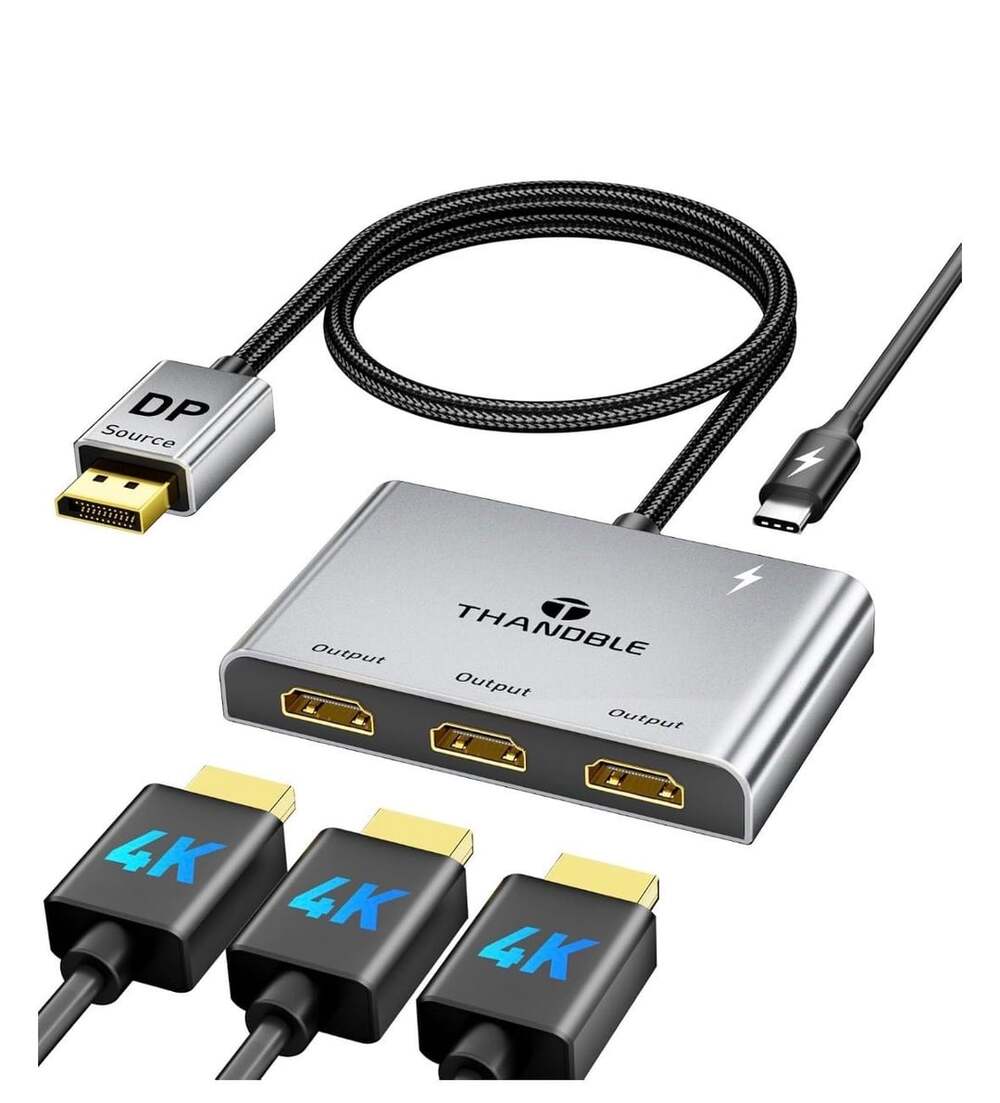 DisplayPort to Triple HDMI Splitter Adapter 4K 60Hz Hub
